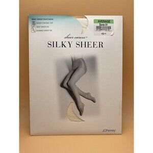 VTG JCPenney Sheer Caress Silky Sheer Pantyhose Average Bone 81 Control Top USA